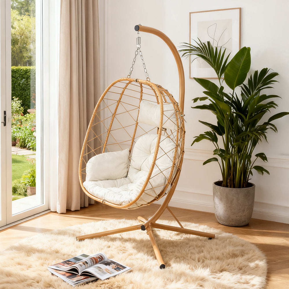 Egg-Shaped Garden Swing Chair with Soft Cushion & Headrest